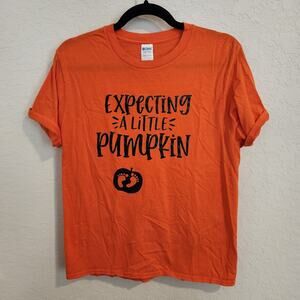 Gildan Soft Halloween Maternity Shirt Orange Expecting A Little Pumpkin Small